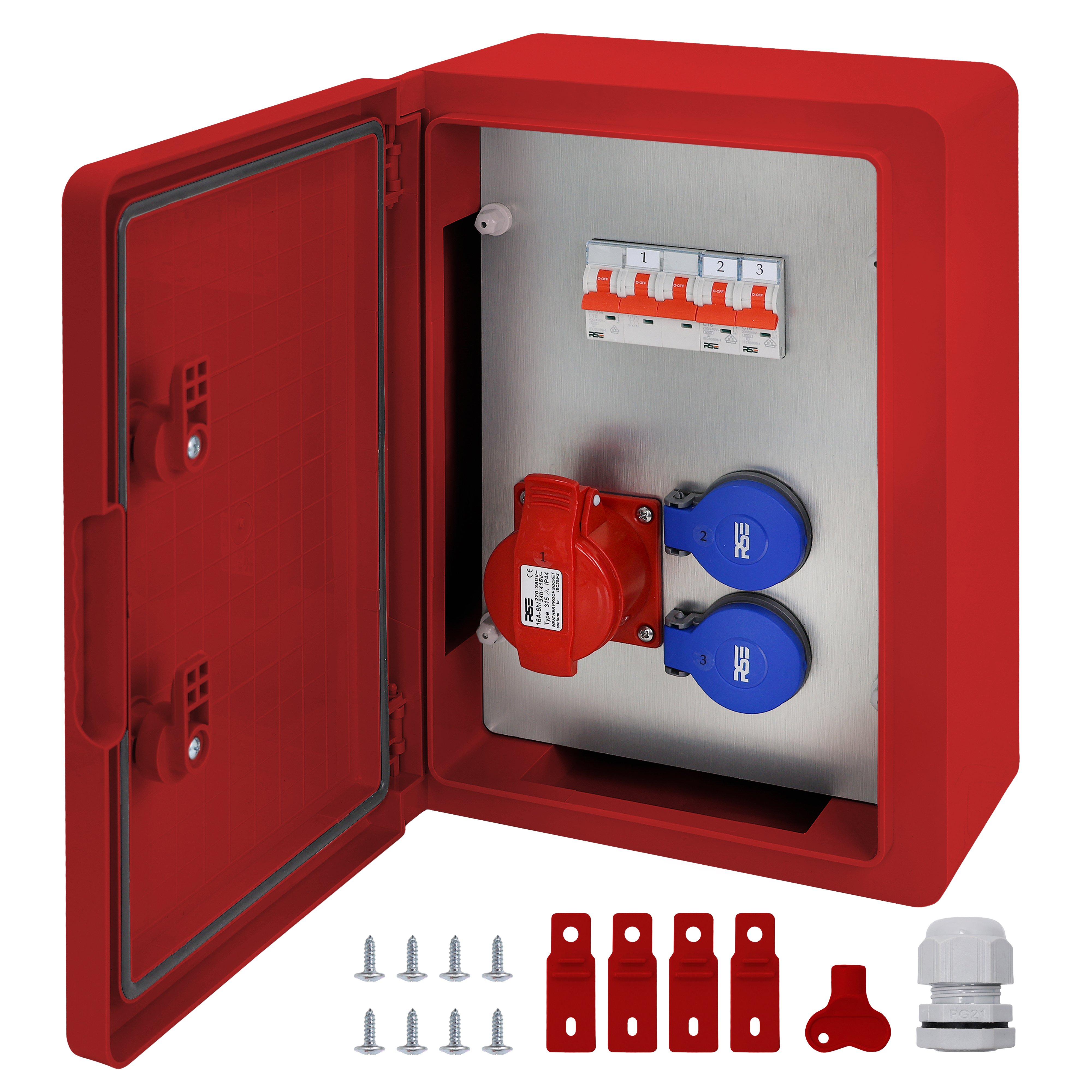 1×CEE32 + 2×230V + LS3, Rot