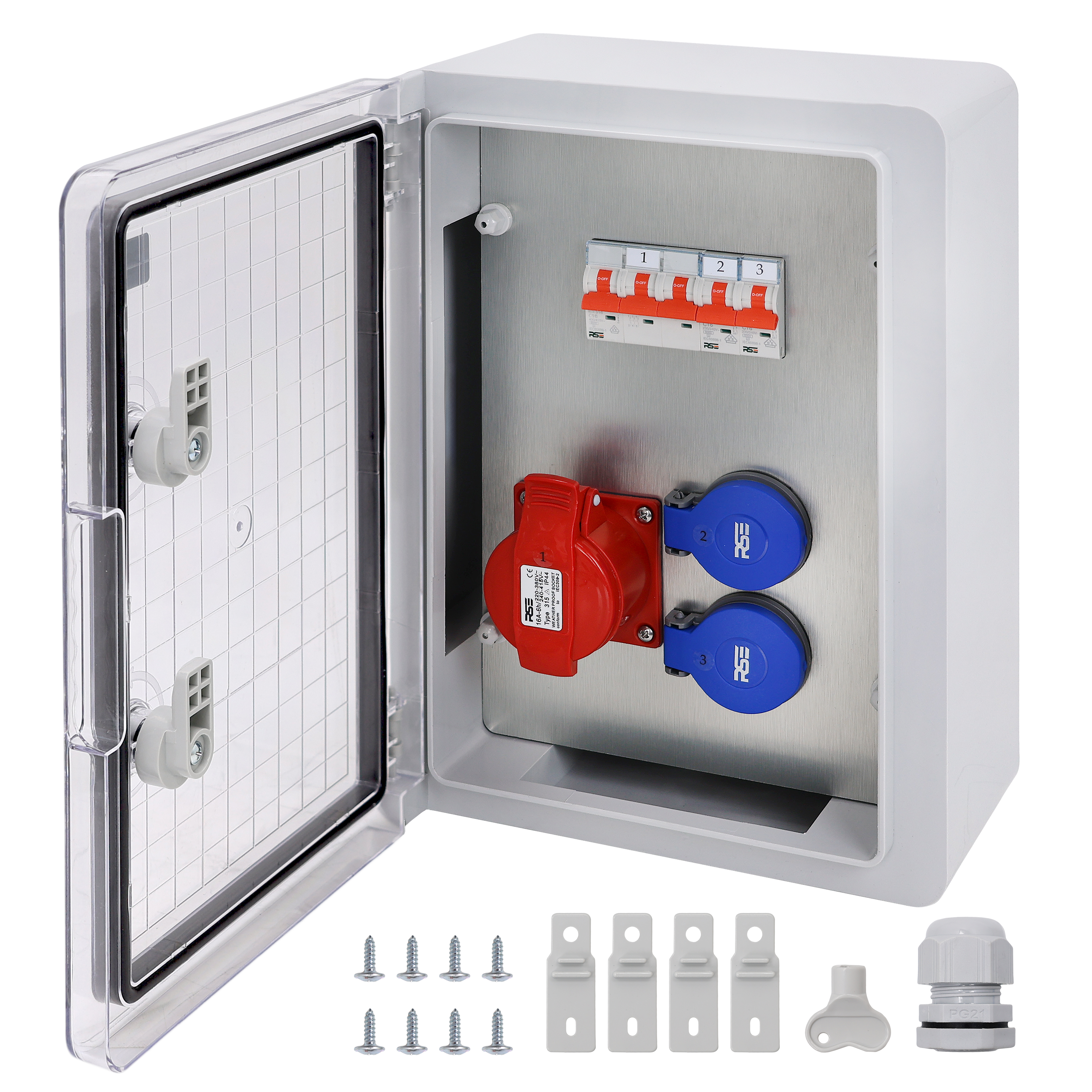 1×CEE32 + 2×230V + LS3, Grau Transparent