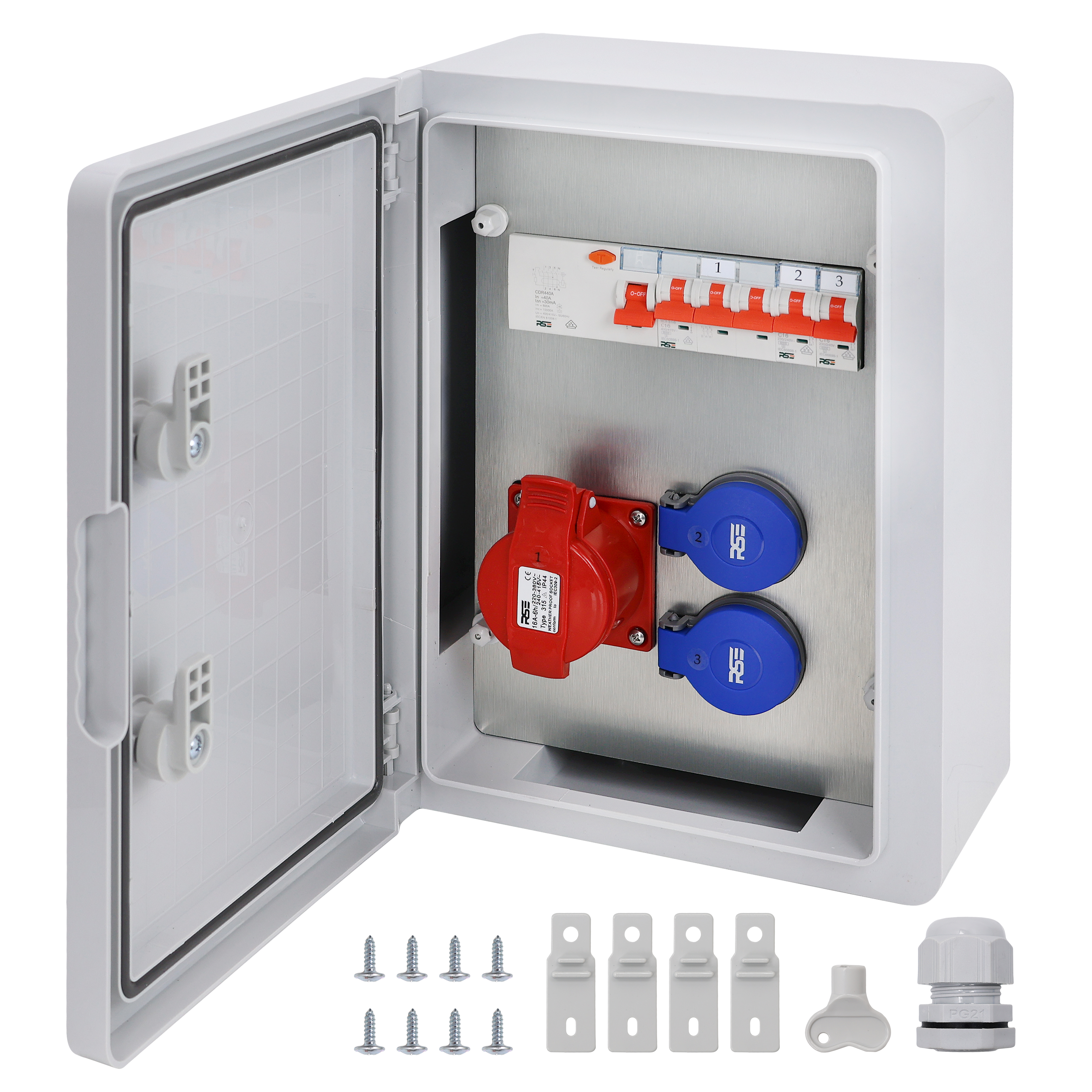 1×CEE32 + 2×230V + LS3+FI, Grau