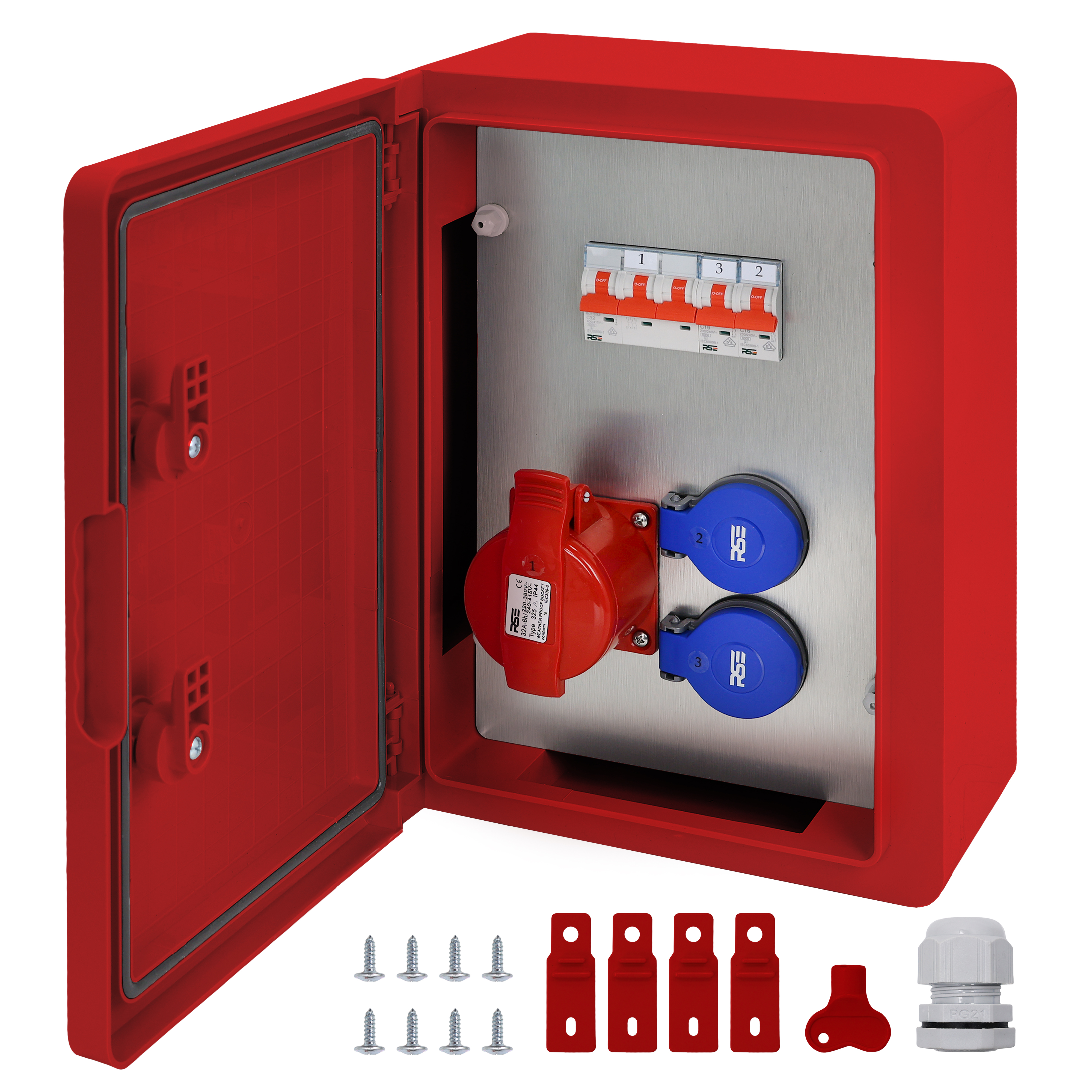 1×CEE32 + 2×230V + LS4, Rot