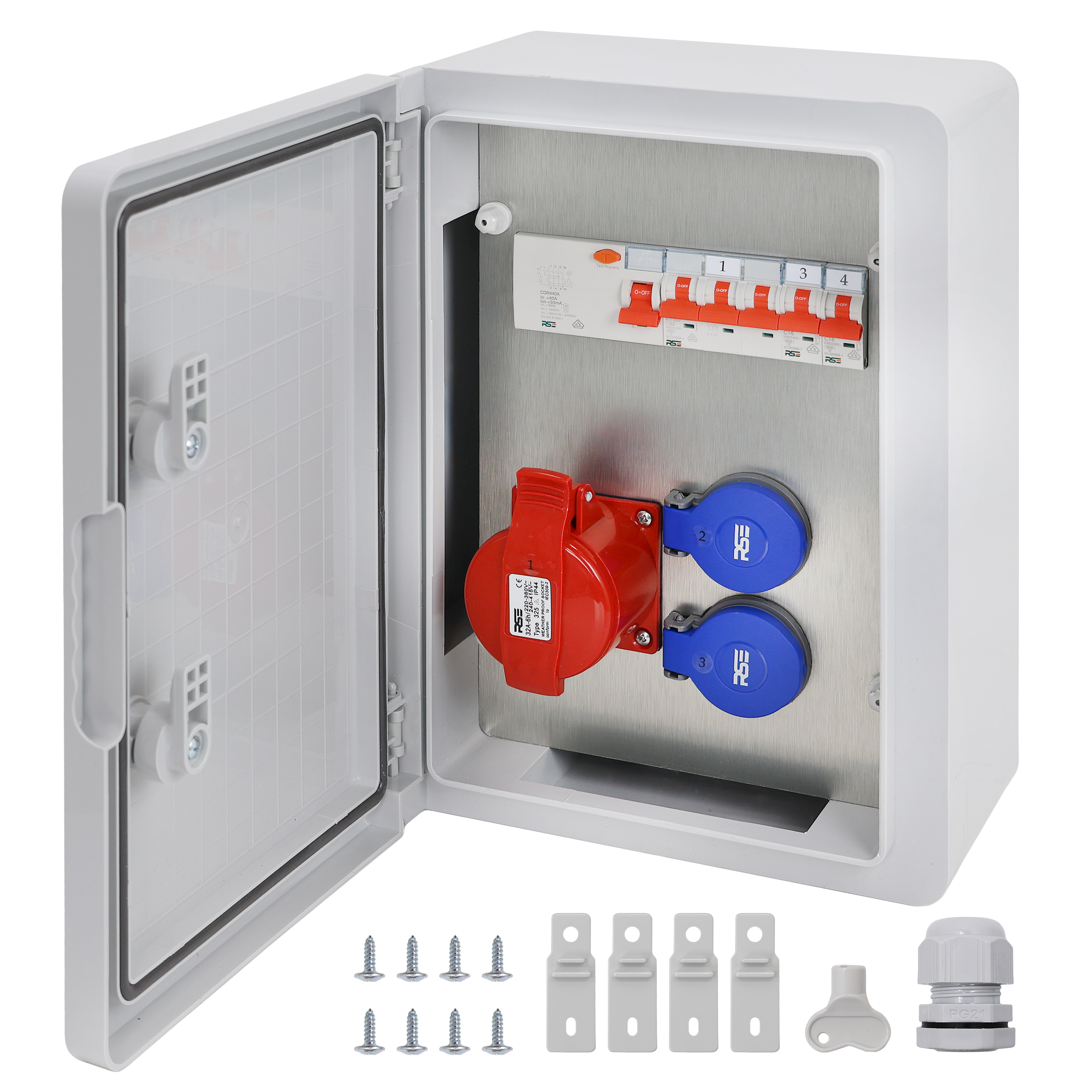 1×CEE32 + 2×230V + LS4+FI, Grau