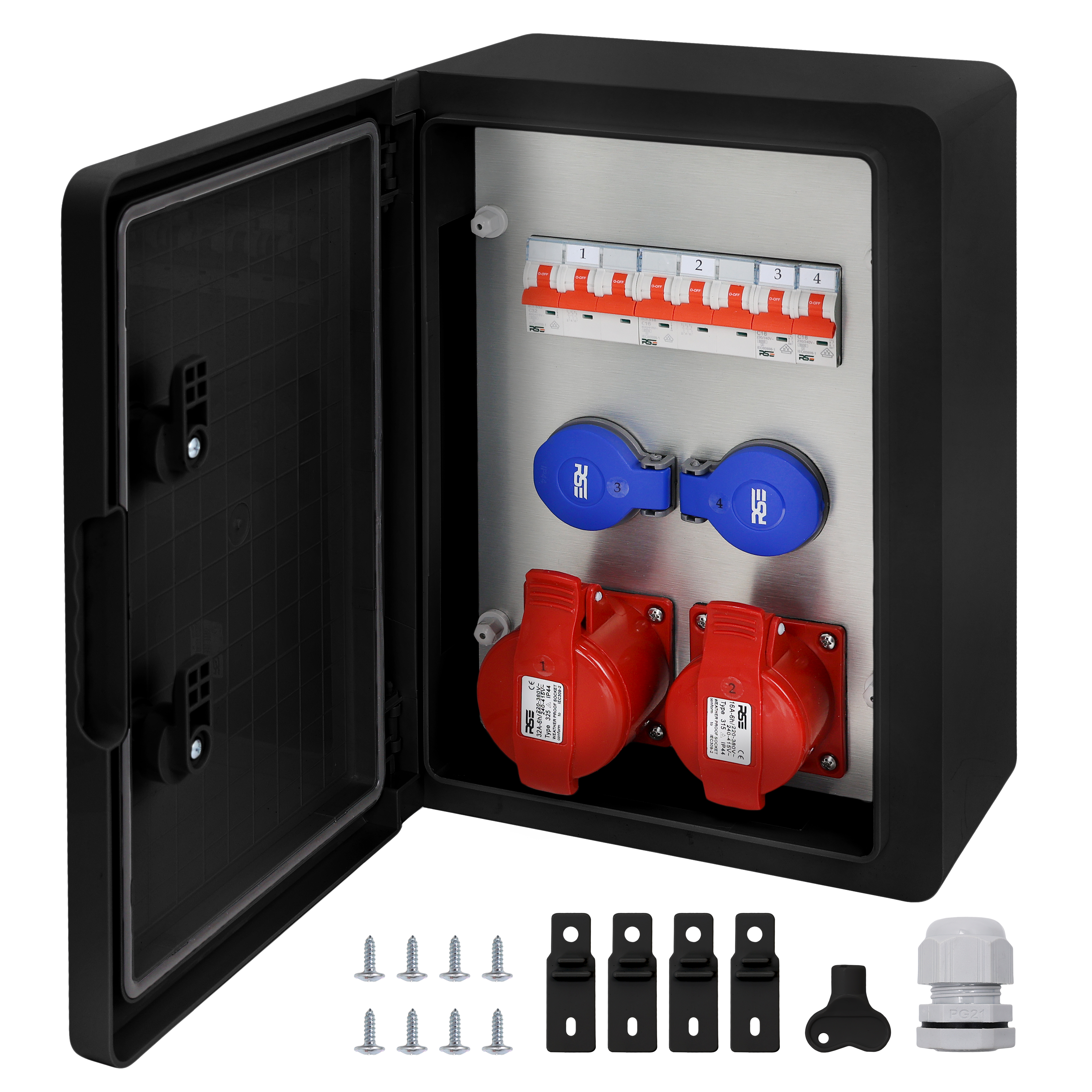 2×CEE32 + 2×230V + LS4, Schwarz