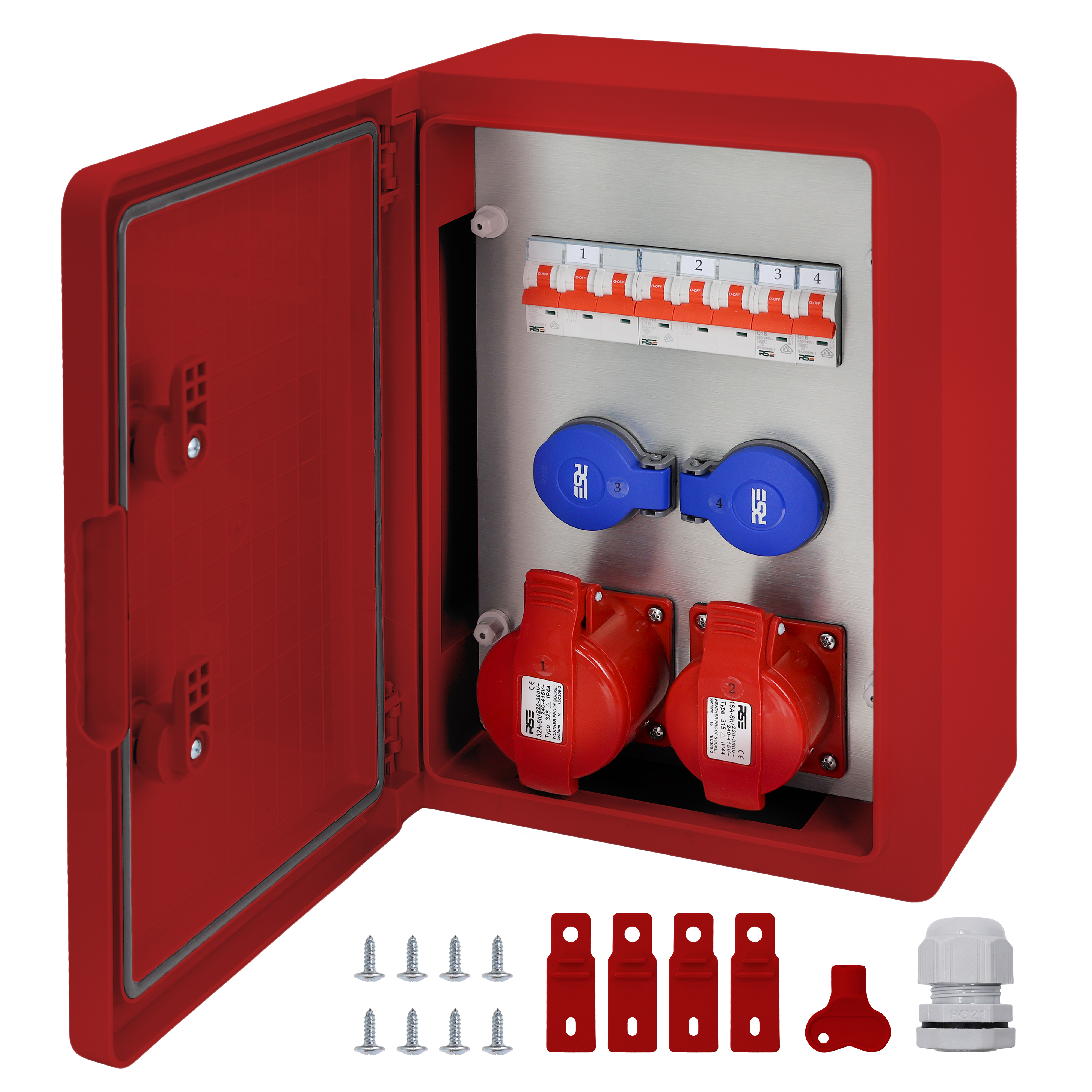2×CEE32 + 2×230V + LS4, Rot