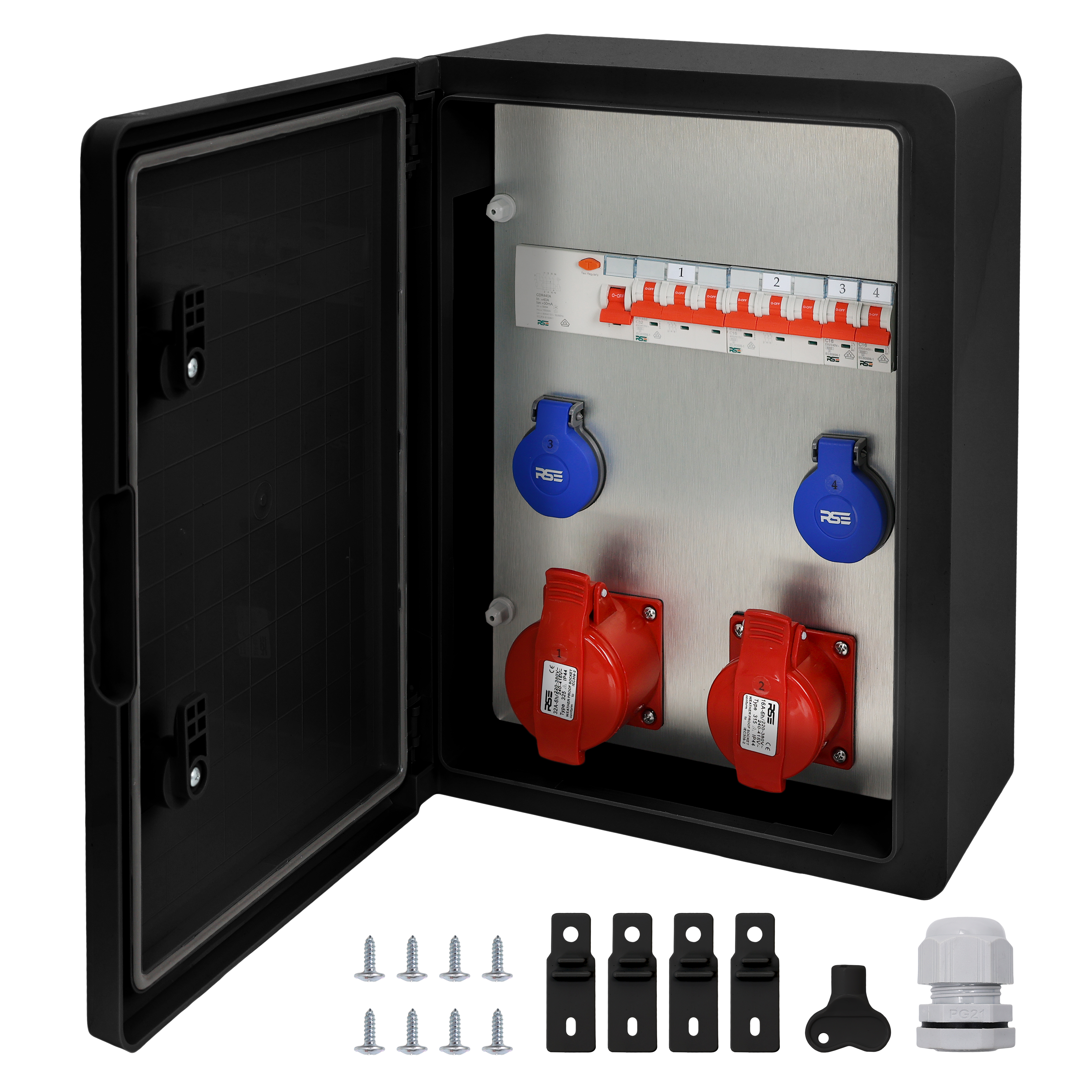 2×CEE32 + 2×230V + LS4+FI, Schwarz