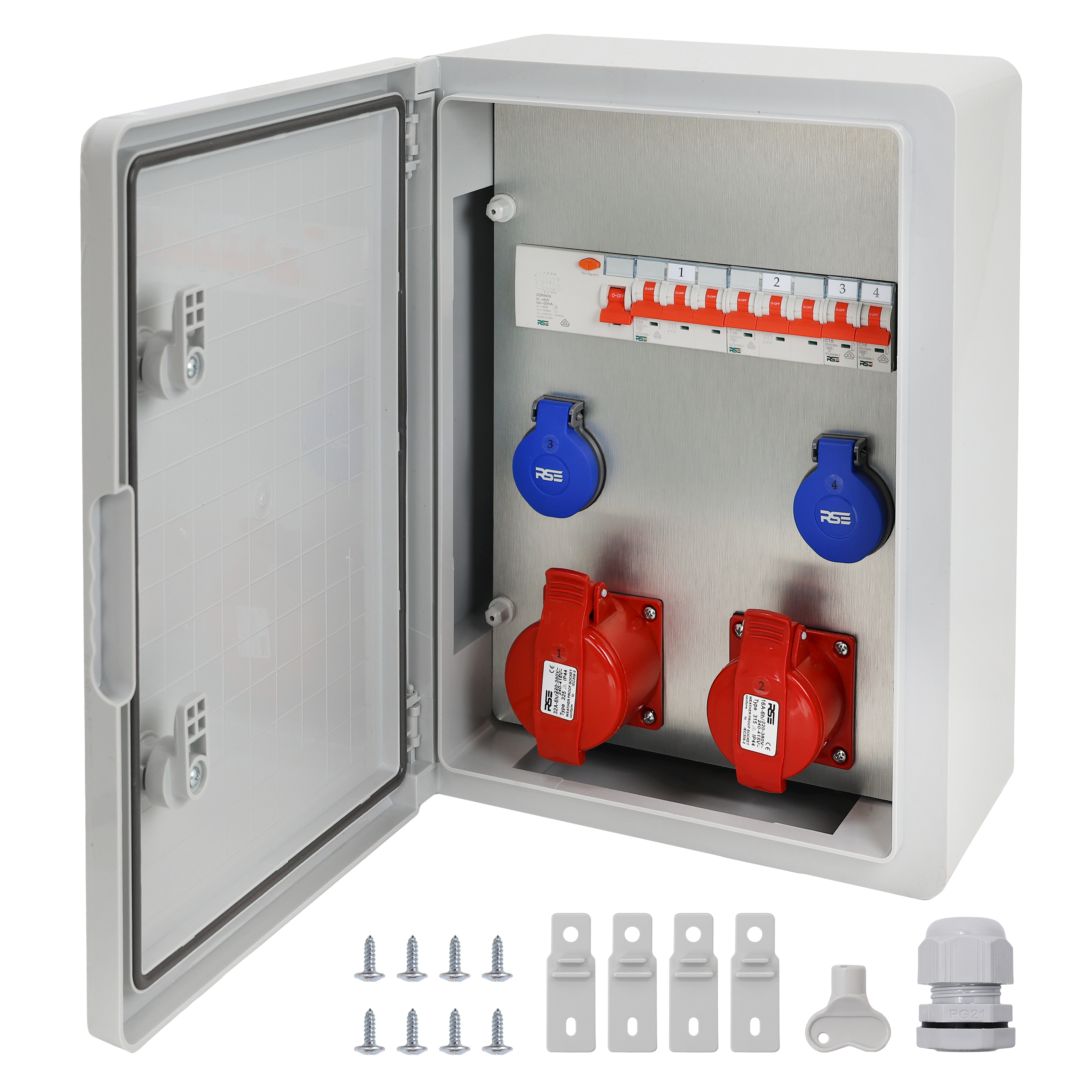 2×CEE32 + 2×230V + LS4+FI, Grau