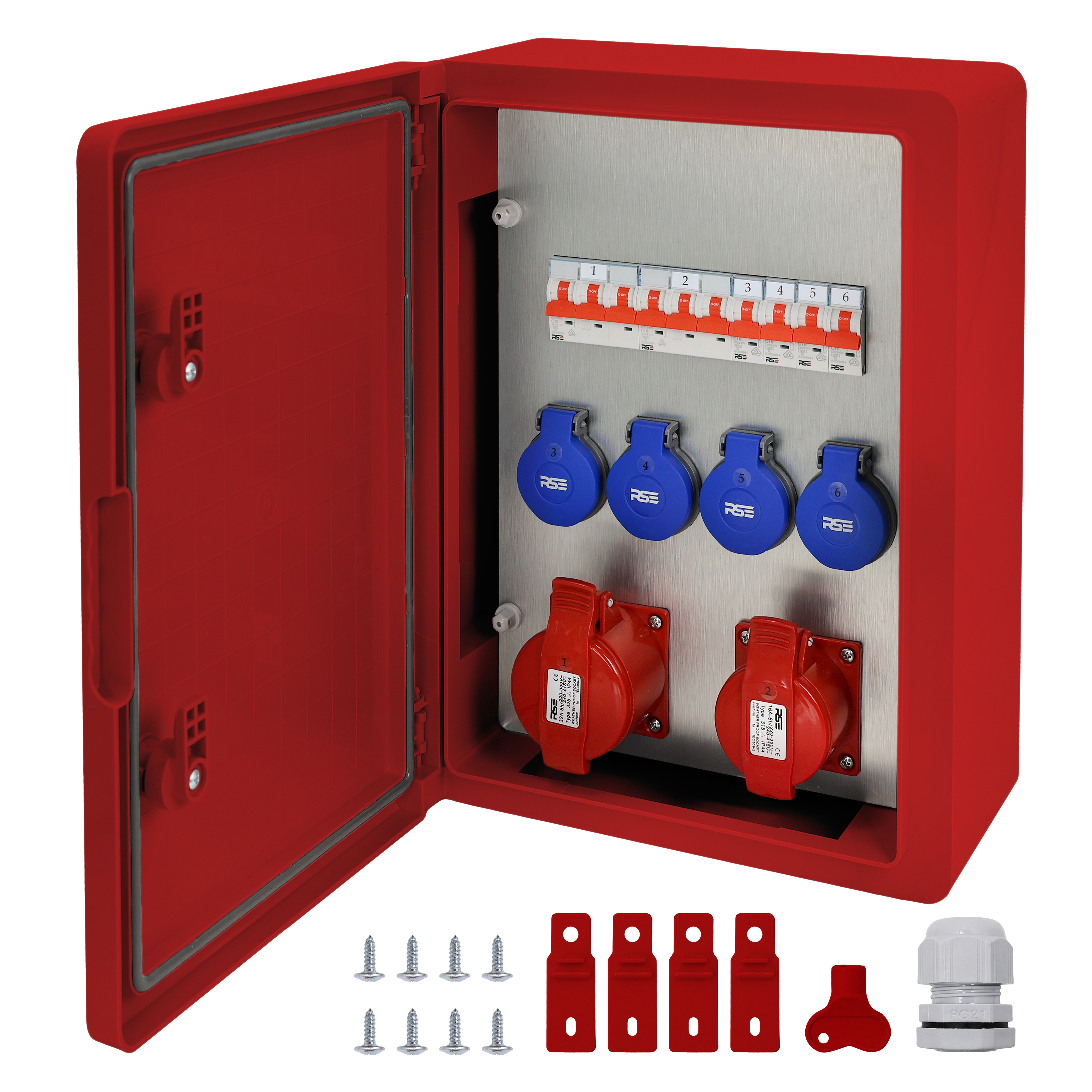2×CEE32 + 4×230V + LS6, Rot
