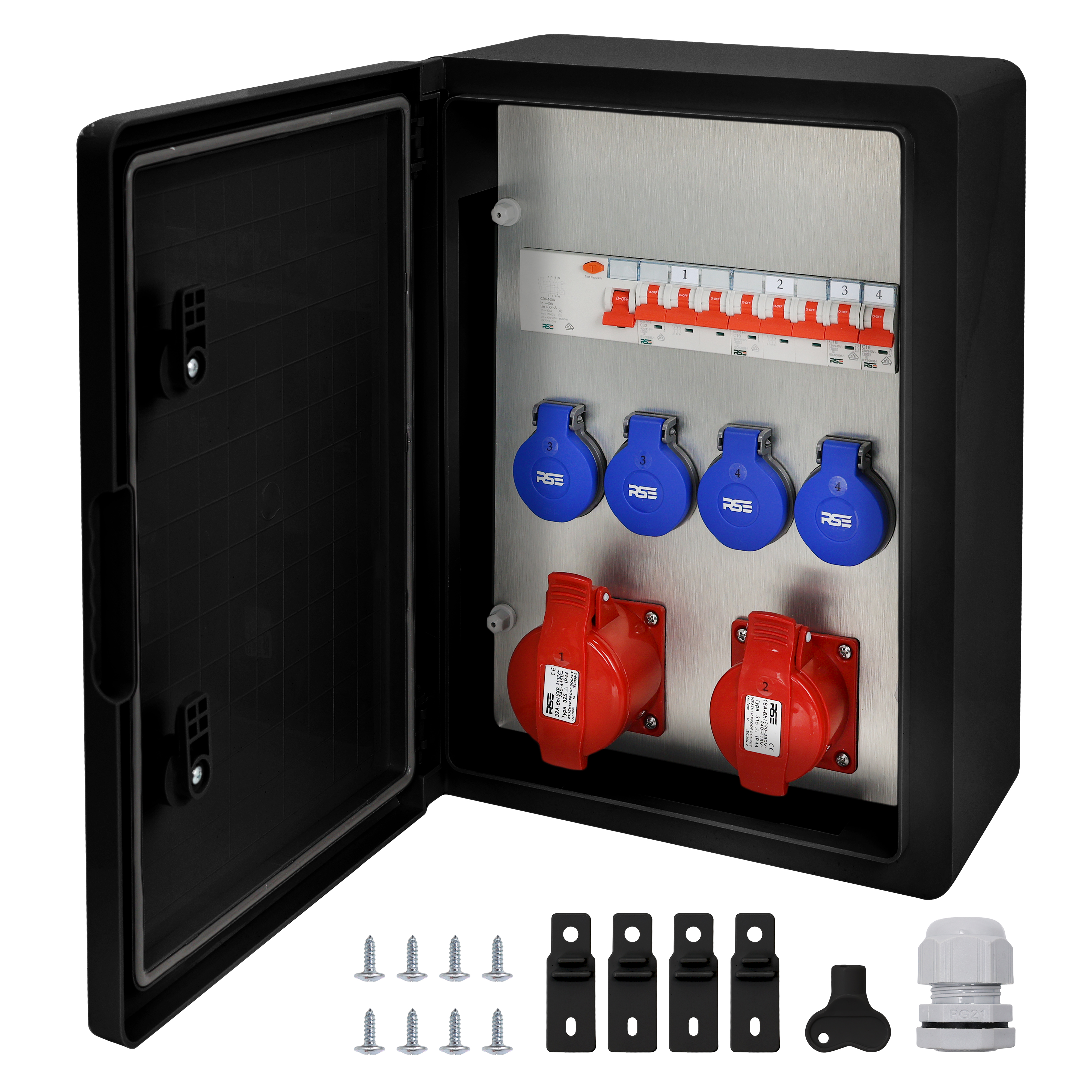 2×CEE32 + 4×230V + LS4+FI, Schwarz