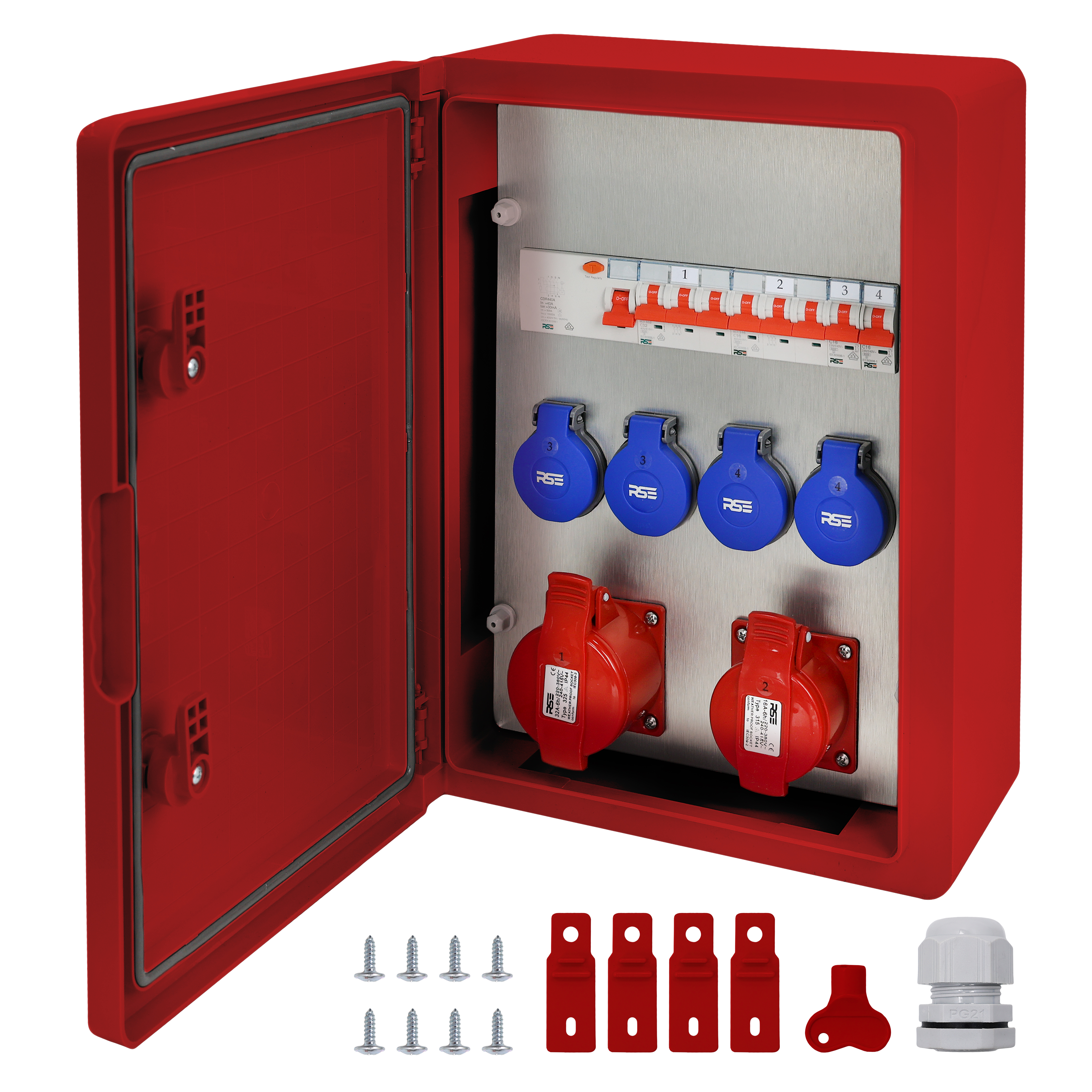 2×CEE32 + 4×230V + LS4+FI, Rot