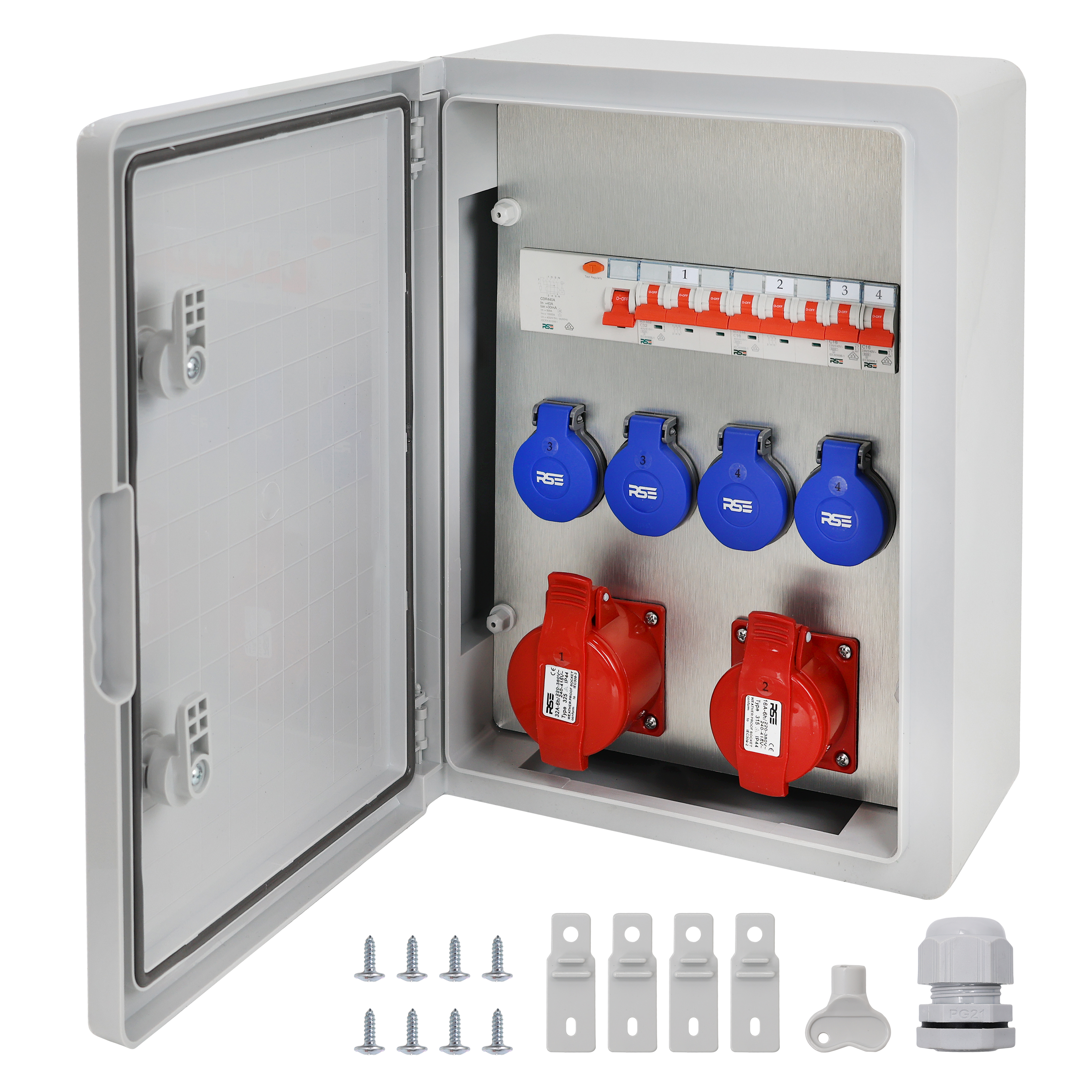 2×CEE32 + 4×230V + LS4+FI, Grau